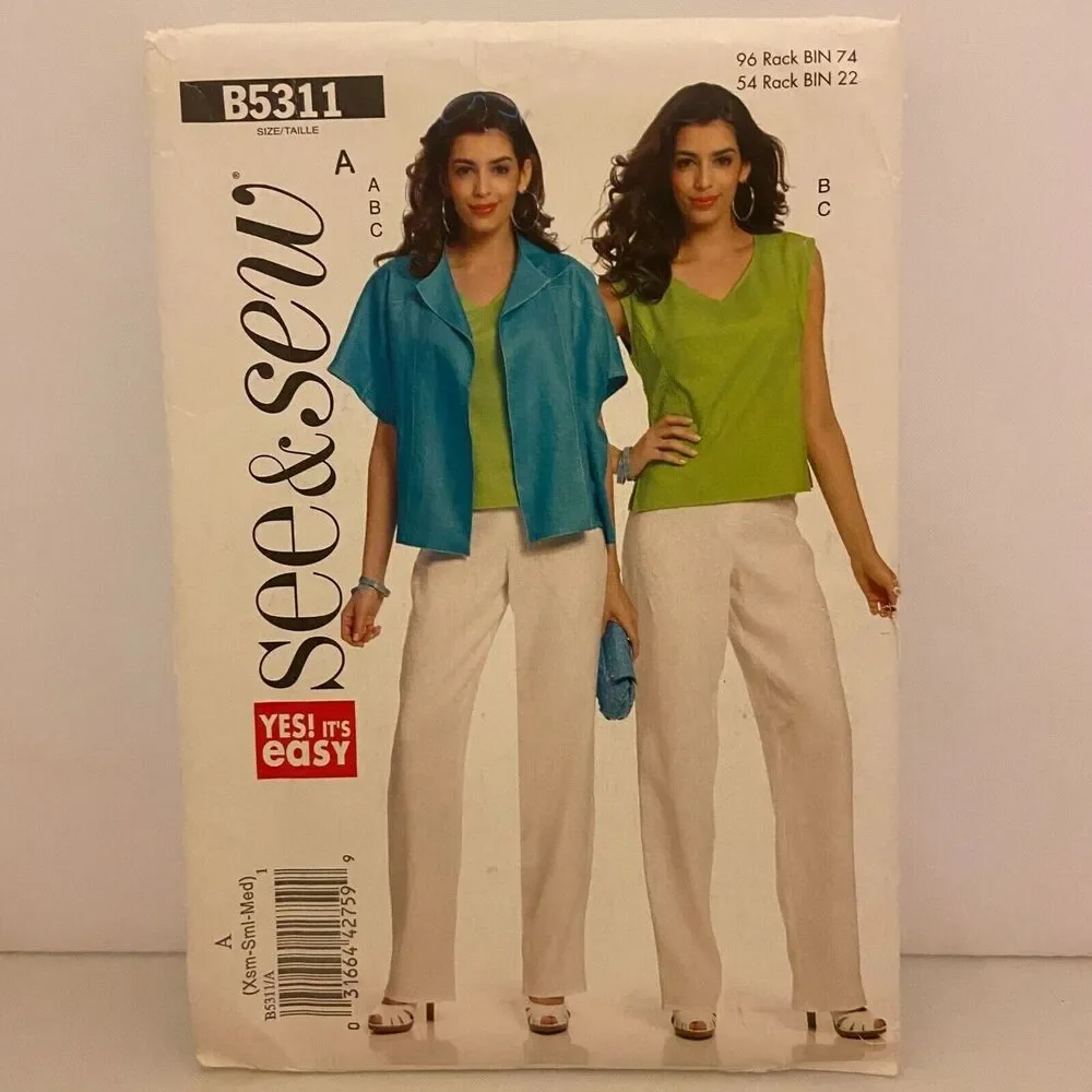 #B5311 See&Sew Misses Jacket Top and Pants Sewing Pattern Size XS-M